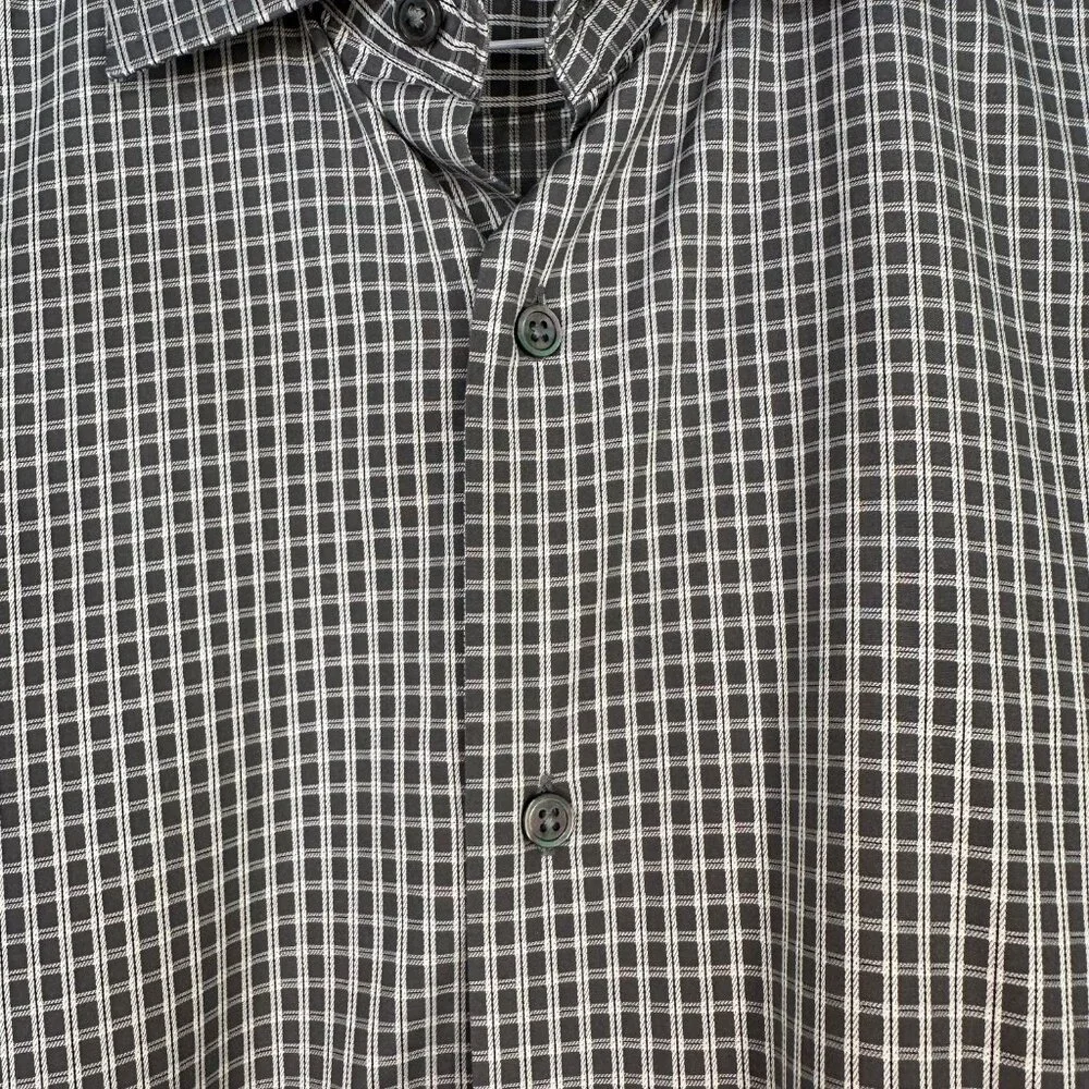 Banana Republic 100% Cotton Charcoal & White Check Button Down Long Sleeve Shirt